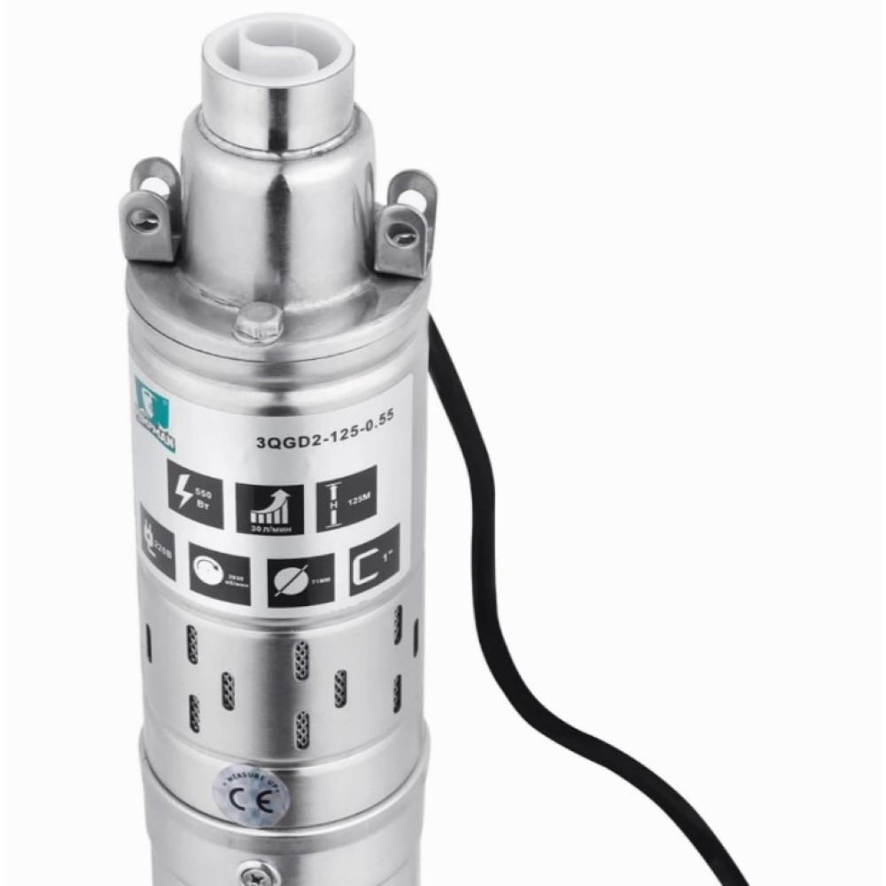 Насос глубинный шнековый Pumpman 3QGD2-125-0.55 кВт Нmax 125 м Qmax 1,8 куб.м 550 Вт (CV029776)