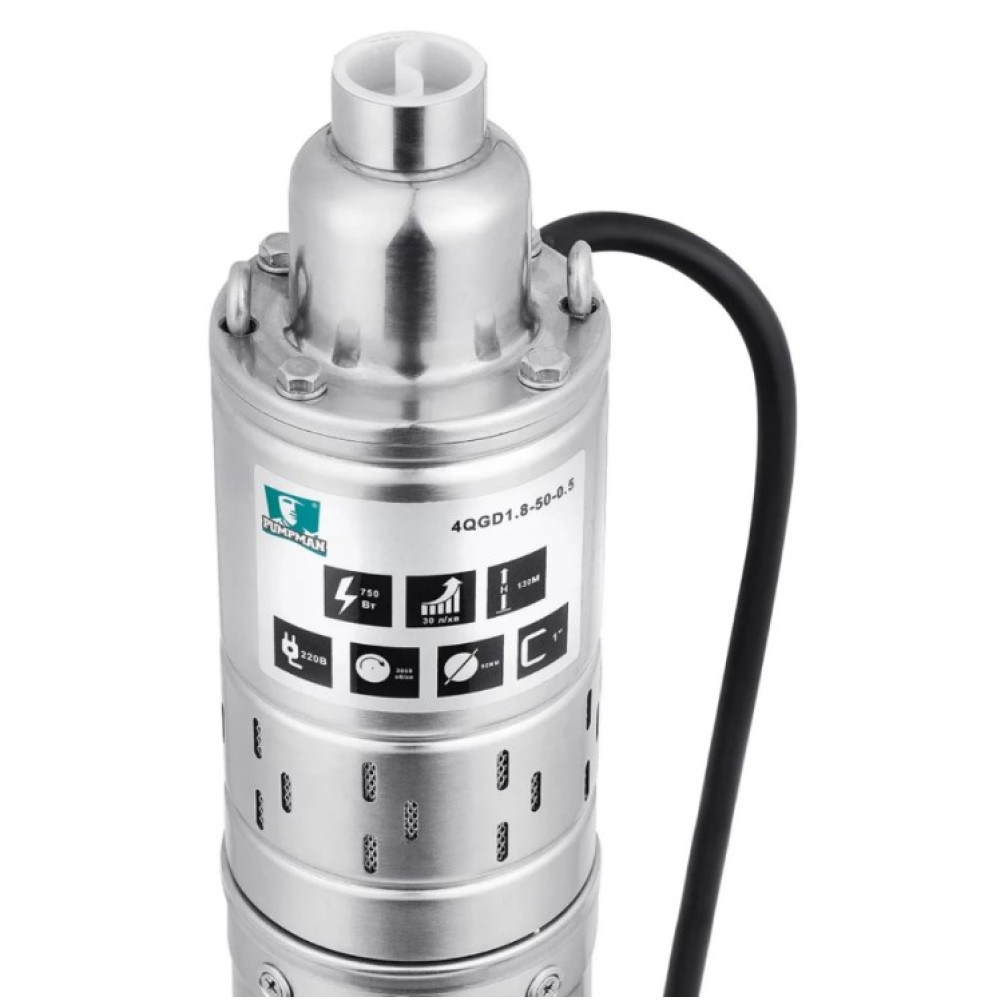 Насос глибинний вихровий Pumpman 4QGD1.8-50-0.55 кВт Нmax 130 м Qmax 1,8 куб.м 550 Вт (CV029778)