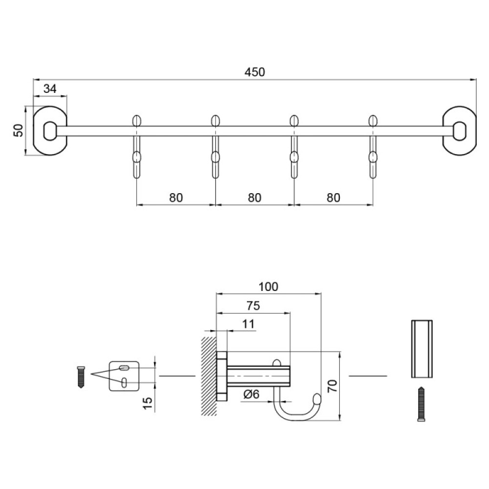 Держатель полотенец 4 крючка Qtap Liberty BLM 1154-4