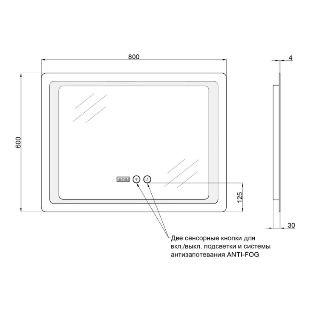 Дзеркало Qtap Mideya (DC-F902-1) 800х600 QT2078F9021W
