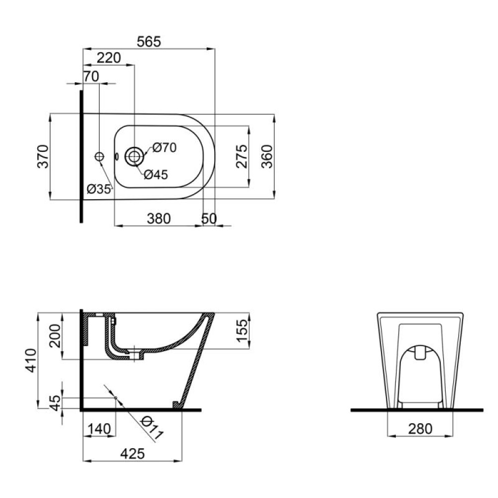 Біде підлогове Qtap Stork QT15443378W