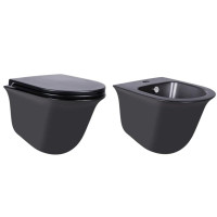 Комплект Qtap Virgo Matt Black 2 в 1: унітаз підвісний Rimless QT1833051ERMB + біде підвісне QT1855051FMB 45760