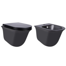 Комплект Qtap Virgo Matt Black 2 в 1: унітаз підвісний Rimless QT1833051ERMB + біде підвісне QT1855051FMB 45760