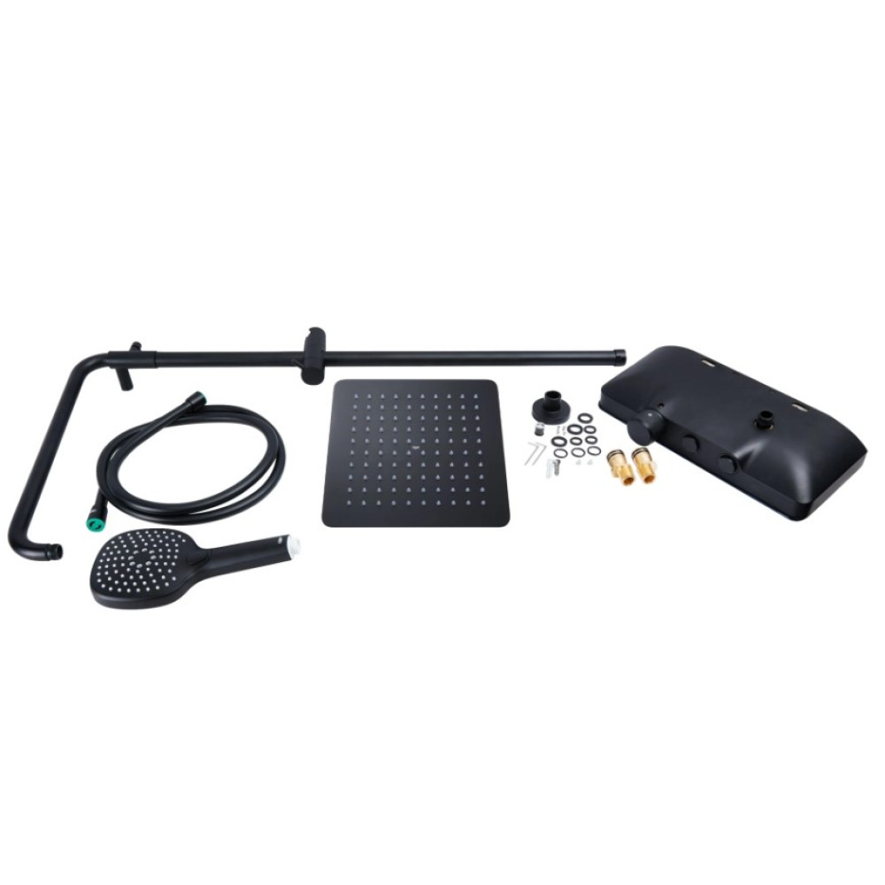 Душевая система универсальная Qtap Sloup Black Matt термостатическая с полкой QTSL57T105VNKBB