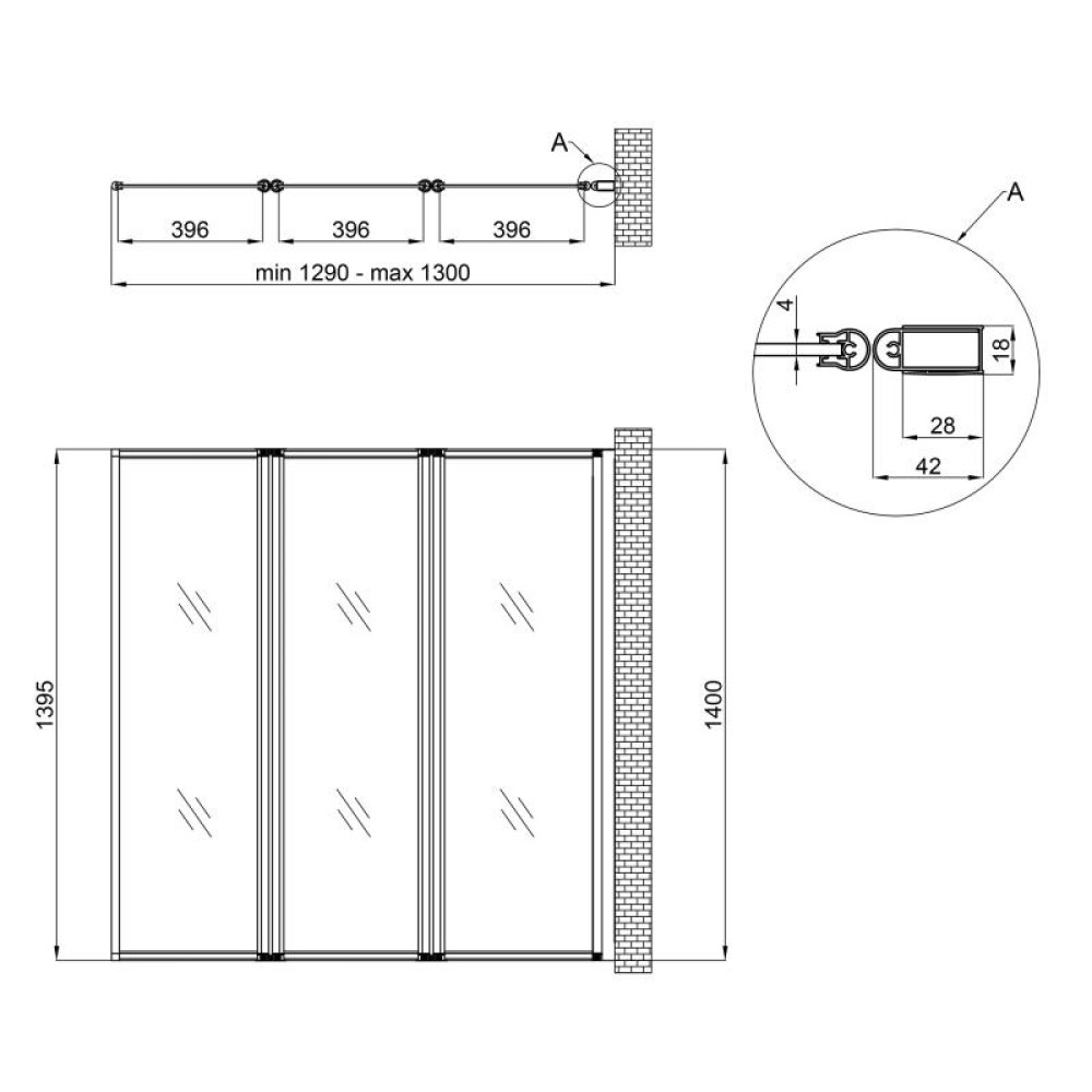 Штора на ванну Qtap Gemini WHI401314RP4 скло Pear 4 мм