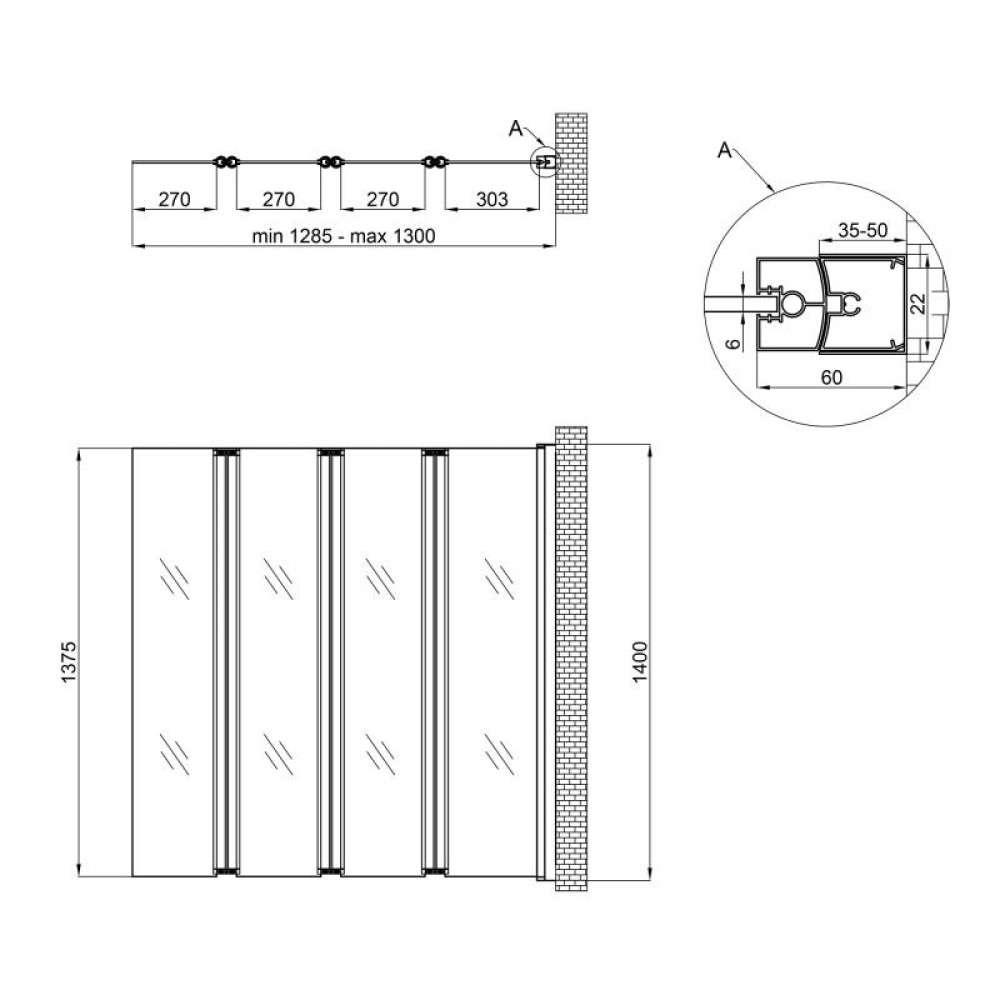 Штора на ванну Qtap Gemini WHI401314RP6 скло Pear 6 мм
