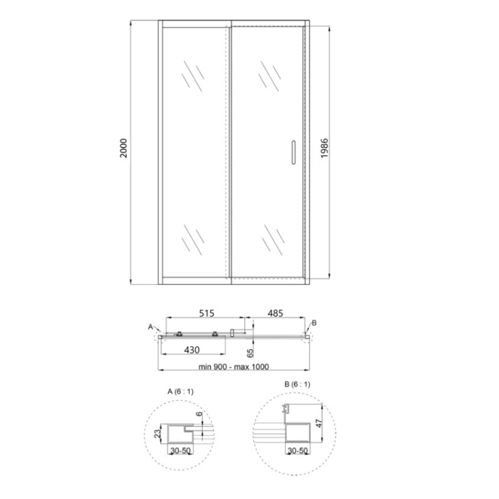 Душевые двери в нишу Qtap Taurus CRM209-1.C6 90-100x200 см, стекло Clear 6 мм, покрытие CalcLess (TAUCRM2091C6)