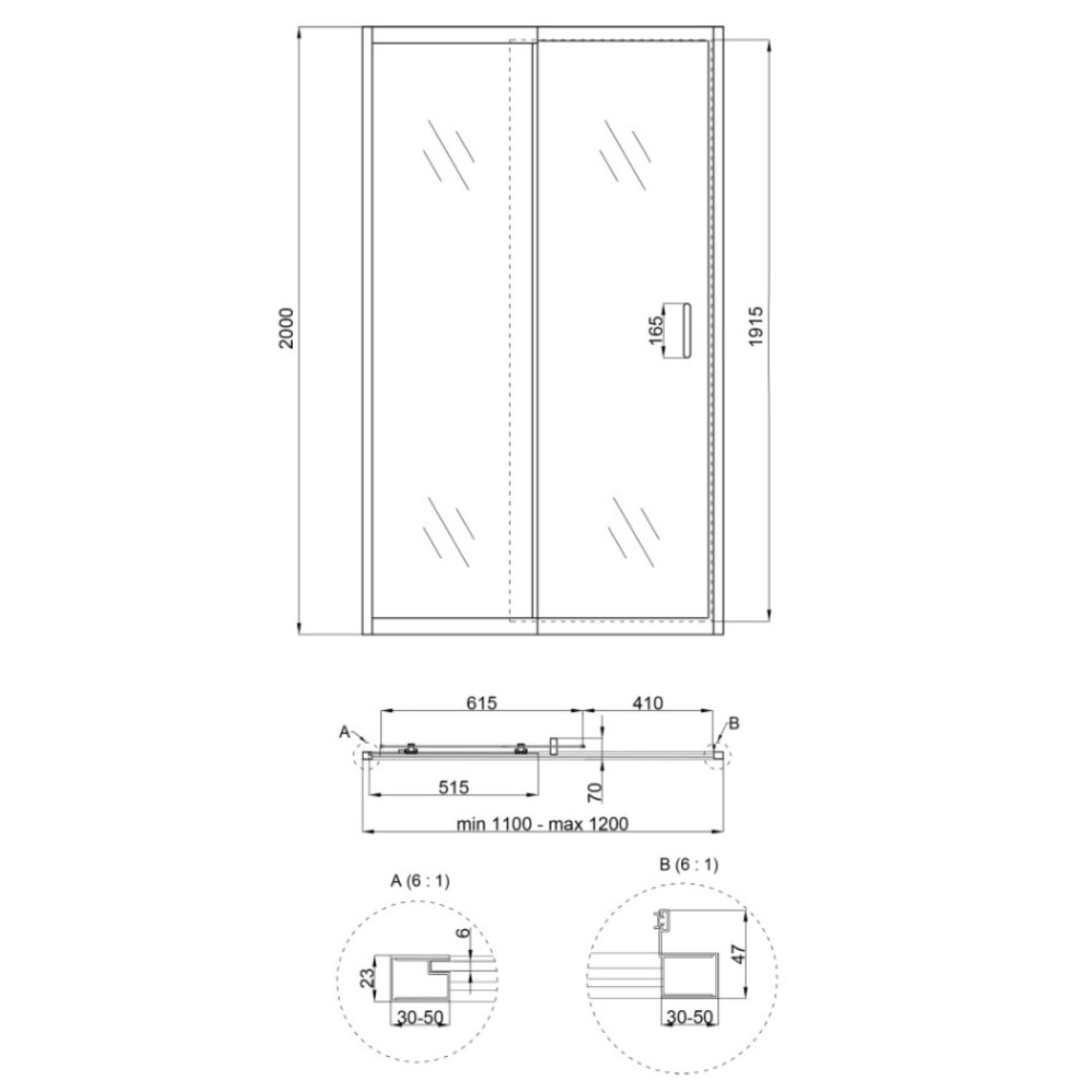 Душові двері в нішу Qtap Taurus CRM201-11.C6 110-120x200 см, скло Clear 6 мм, покриття CalcLess (TAUCRM201112C6)