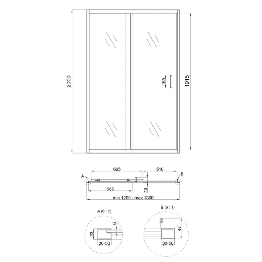 Душевые двери в нишу Qtap Taurus CRM2012-13.C6 120-130x200 см, стекло Clear 6 мм, покрытие CalcLess (TAUCRM201213C6)