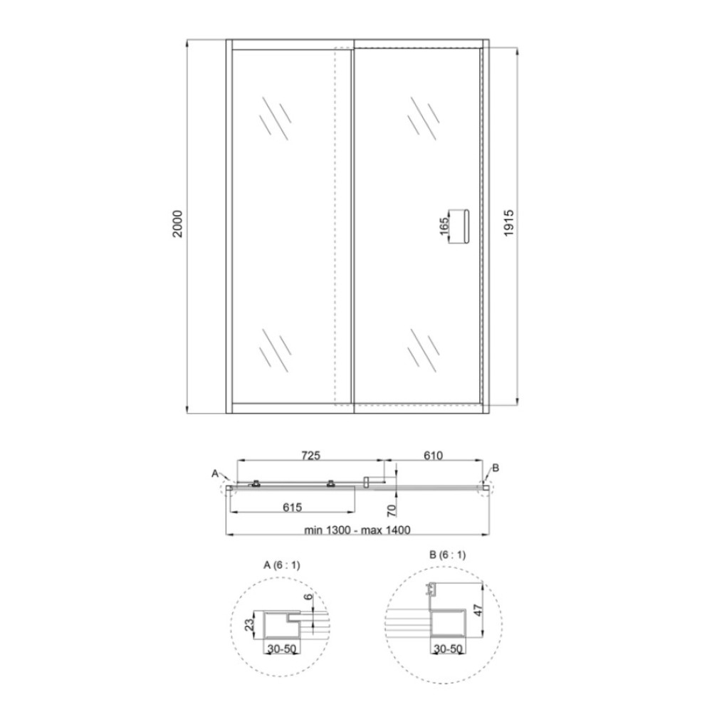 Душевые двери в нишу Qtap Taurus CRM2013-14.C6 130-140x200 см, стекло Clear 6 мм, покрытие CalcLess (TAUCRM201314C6)