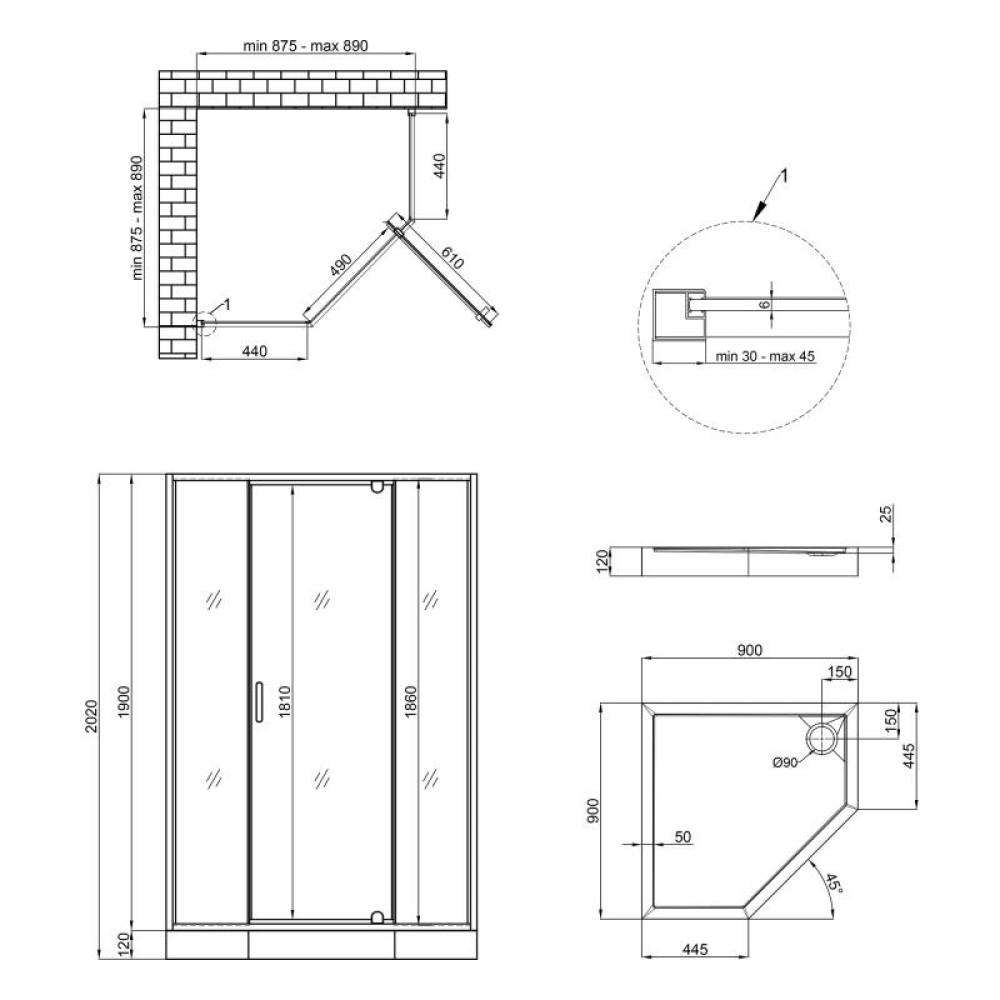 Душова кабіна Qtap Leo CRM10995-AC6 Clear 2020x900x900 мм + піддон Diamond 309912 90x90x12 см із сифоном