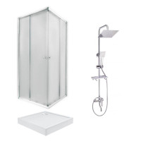 Набор Qtap душевая кабина Presto CRM1099SP5 + Поддон TERN 309912C + Душевая панель Plava 1005 Chrome