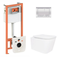 Набор Qtap Nest 4 в 1 подвесной унитаз Crow Ultra Quiet 520x360x290 + комплект установки QT05335172W48187