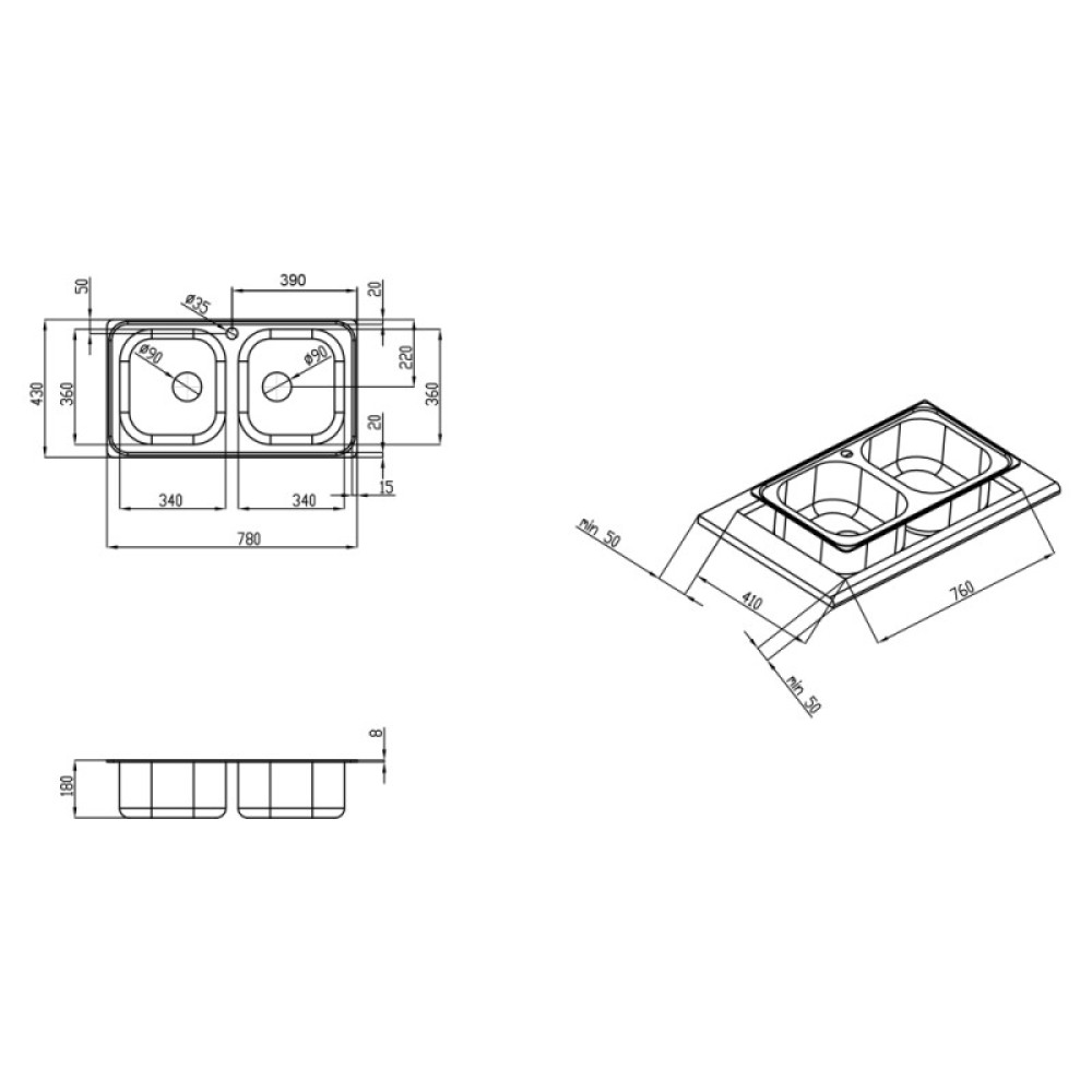 Кухонна мийка Qtap 7843-B Micro Decor 0,8 мм (QT7843BMICDEC08)