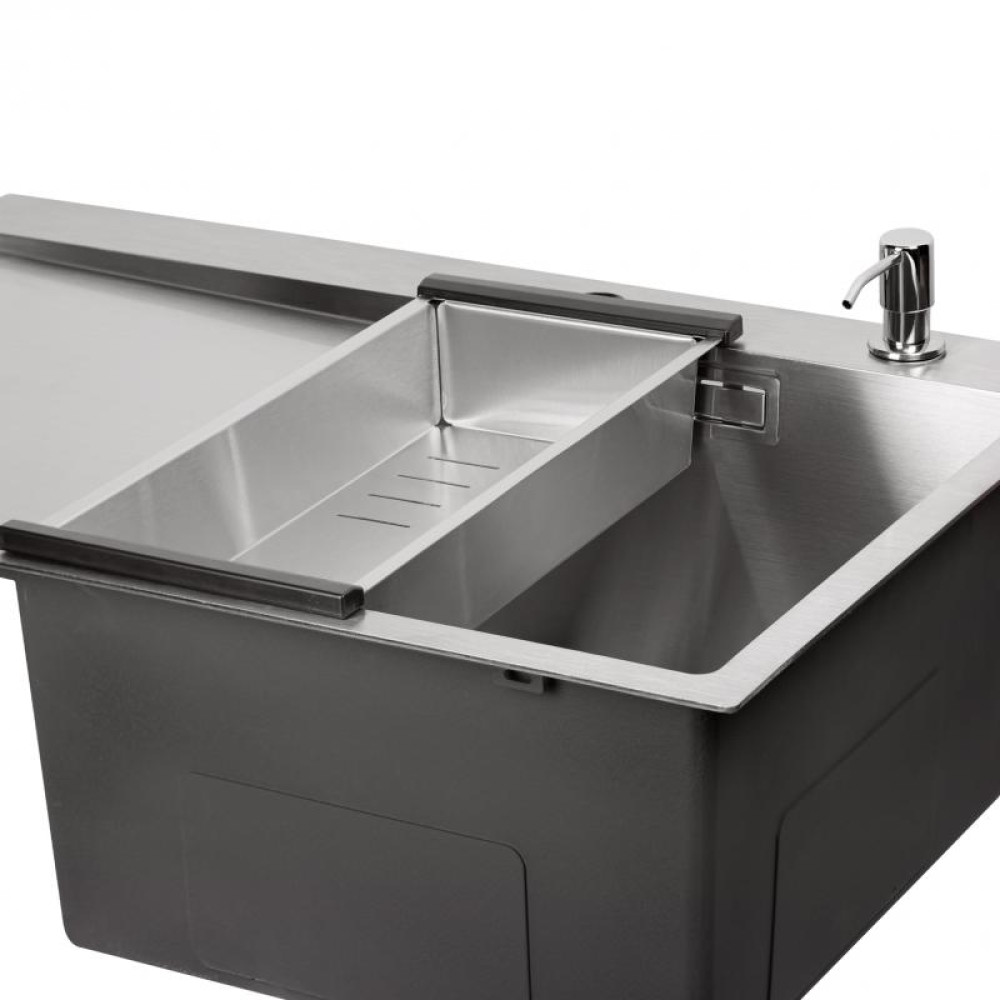 Кухонна мийка Qtap DK6845R 3.0 / 1.2 мм Satin + сушарка + дозатор для миючого засобу