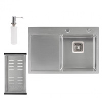Кухонна мийка Qtap DK6845R 3.0 / 1.2 мм Satin + сушарка + дозатор для миючого засобу