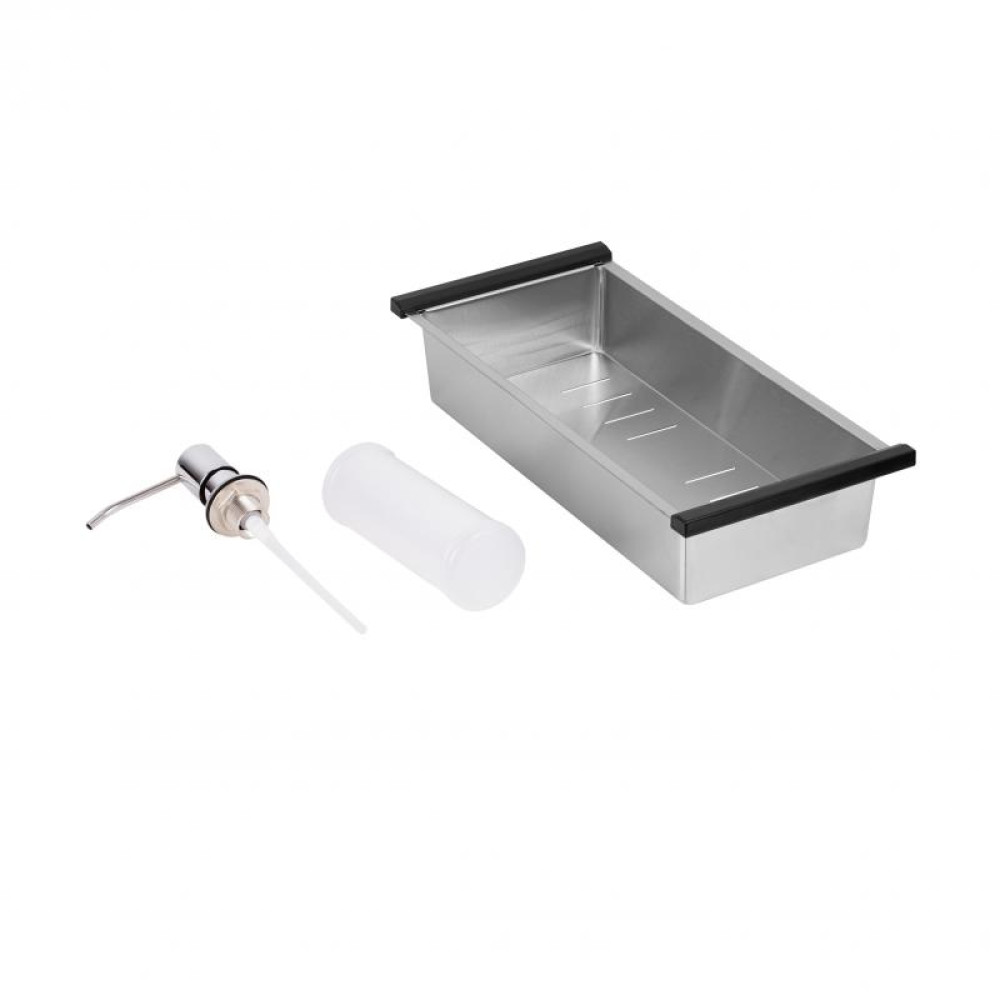 Кухонна мийка Qtap DK6845R 3.0 / 1.2 мм Satin + сушарка + дозатор для миючого засобу