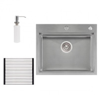 Кухонная мойка Qtap DH6050 3.0/1.2 мм Satin + сушилка + дозатор для моющего средства