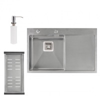 Кухонная мойка Qtap DK7850L 3.0/1.2 мм Satin + сушилка + дозатор для моющего средства