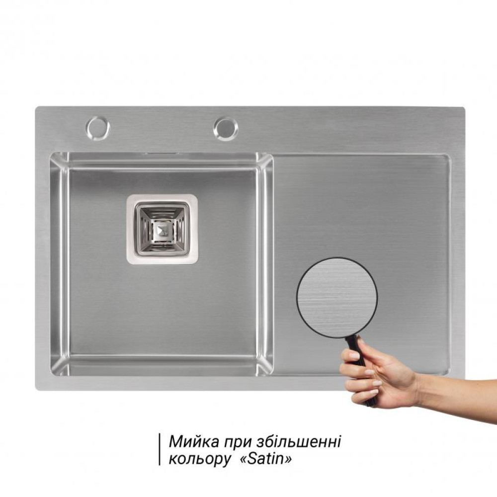Кухонна мийка Qtap DK6845L 3.0 / 1.2 мм Satin + сушарка + дозатор для миючого засобу