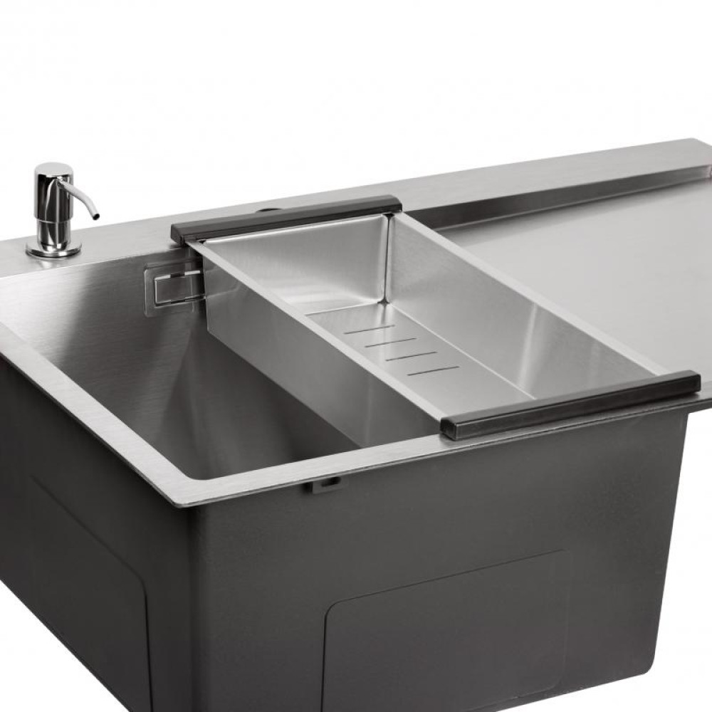 Кухонна мийка Qtap DK6845L 3.0 / 1.2 мм Satin + сушарка + дозатор для миючого засобу