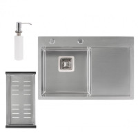 Кухонна мийка Qtap DK6845L 3.0 / 1.2 мм Satin + сушарка + дозатор для миючого засобу