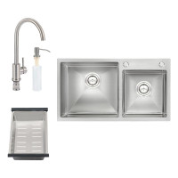 Кухонная мойка Qtap S7843 2.7/1.0 мм Satin + смеситель + сушилка + дозатор для моющего средства