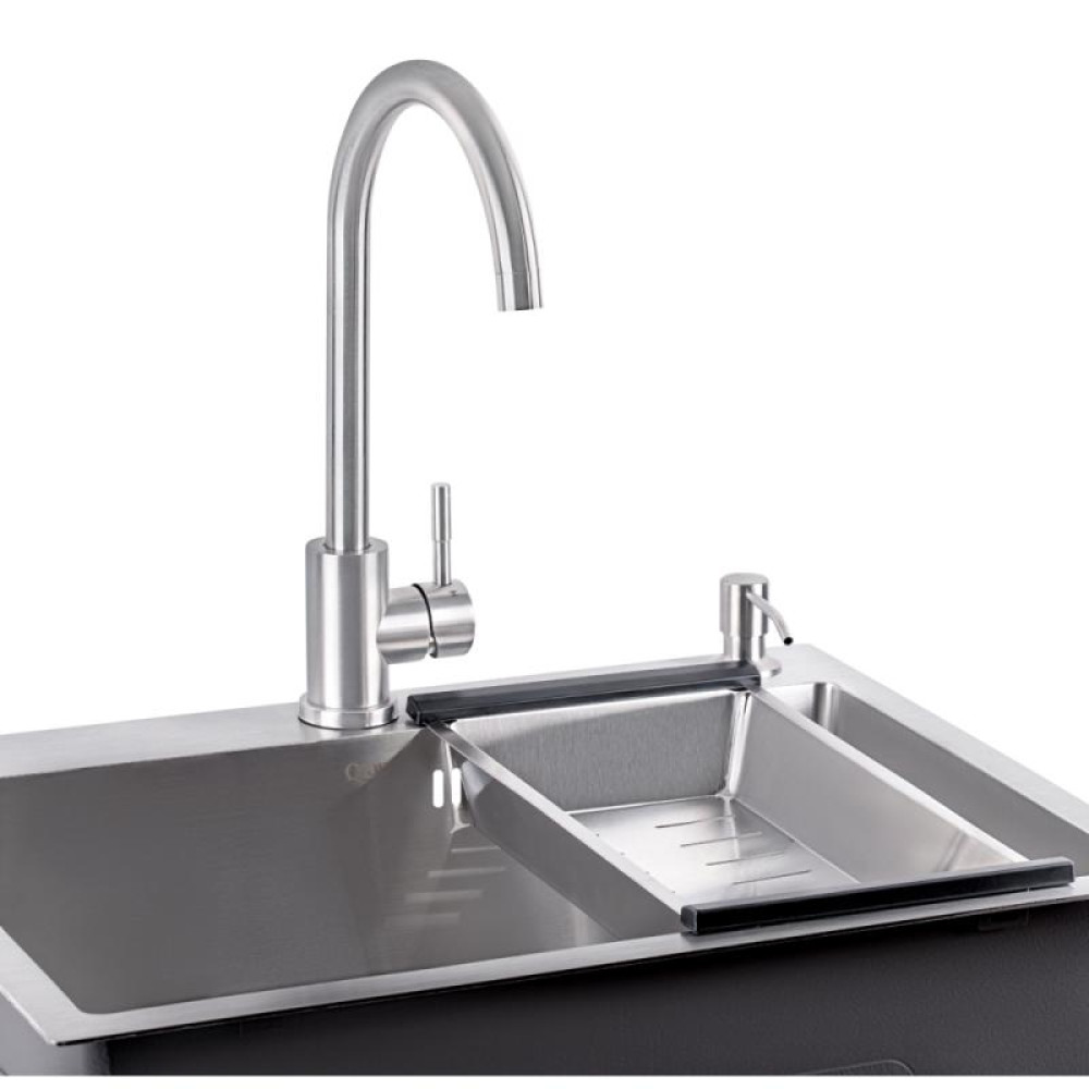 Кухонна мийка Qtap D6045 2.7 / 1.0 мм Satin + змішувач + сушарка + дозатор для миючого засобу