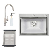 Кухонная мойка Qtap D6045 2.7/1.0 мм Satin + смеситель + сушилка + дозатор для моющего средства