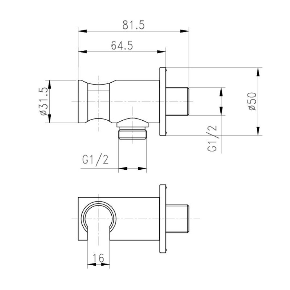 Подключение с держателем для шланга Qtap Spojeni округлое QTCRMBH030 Chrome