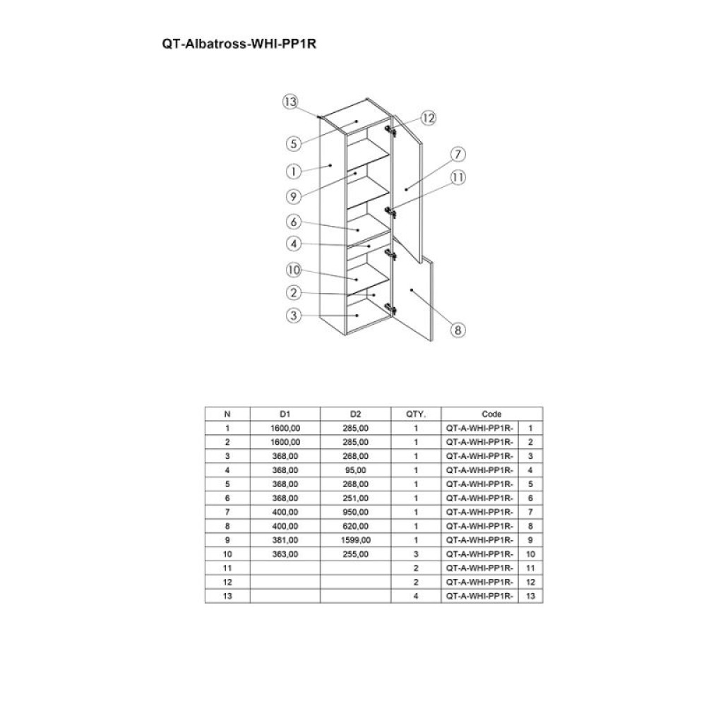 Пенал підлоговий Qtap Albatross 4400х1600х305 White QT0176PP1600DRW