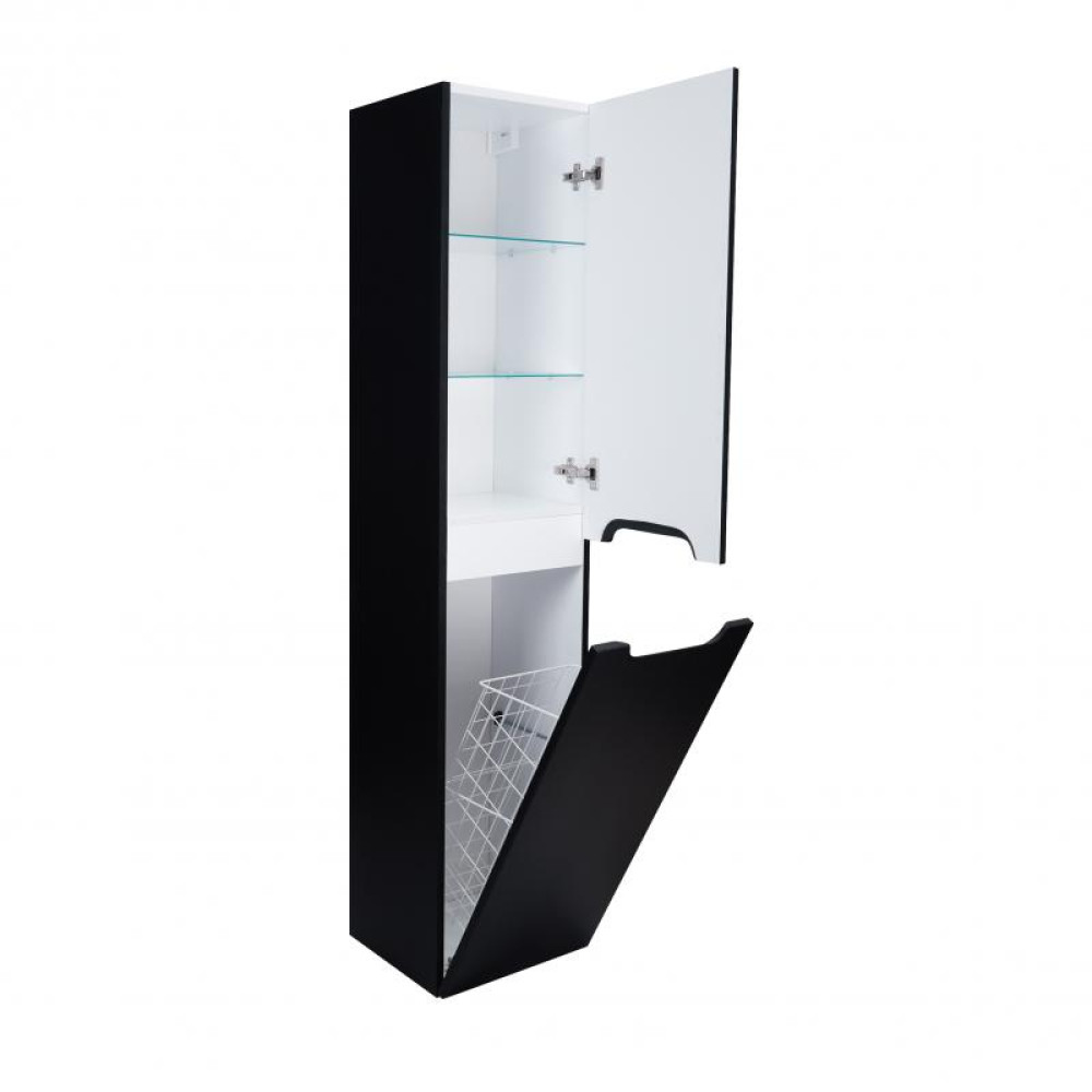 Пенал підвісний Qtap Virgo Black/White з кошиком для білизни QT1876PP1652KRBW