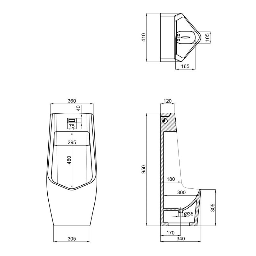 Пісуар підлоговий Qtap Scorpio з ІК-датчиком AC White QT1488U960A01ACW