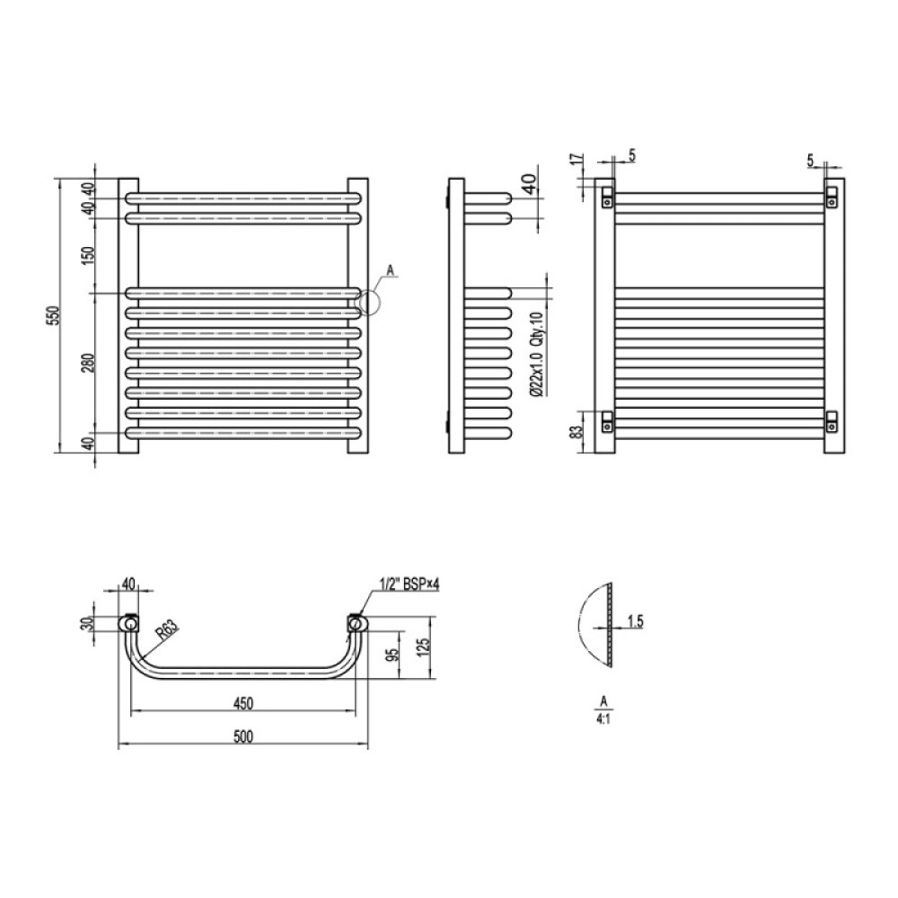 Сушарка для рушників водяна Q-TAP Glory (WHI) P10 550x500 HY