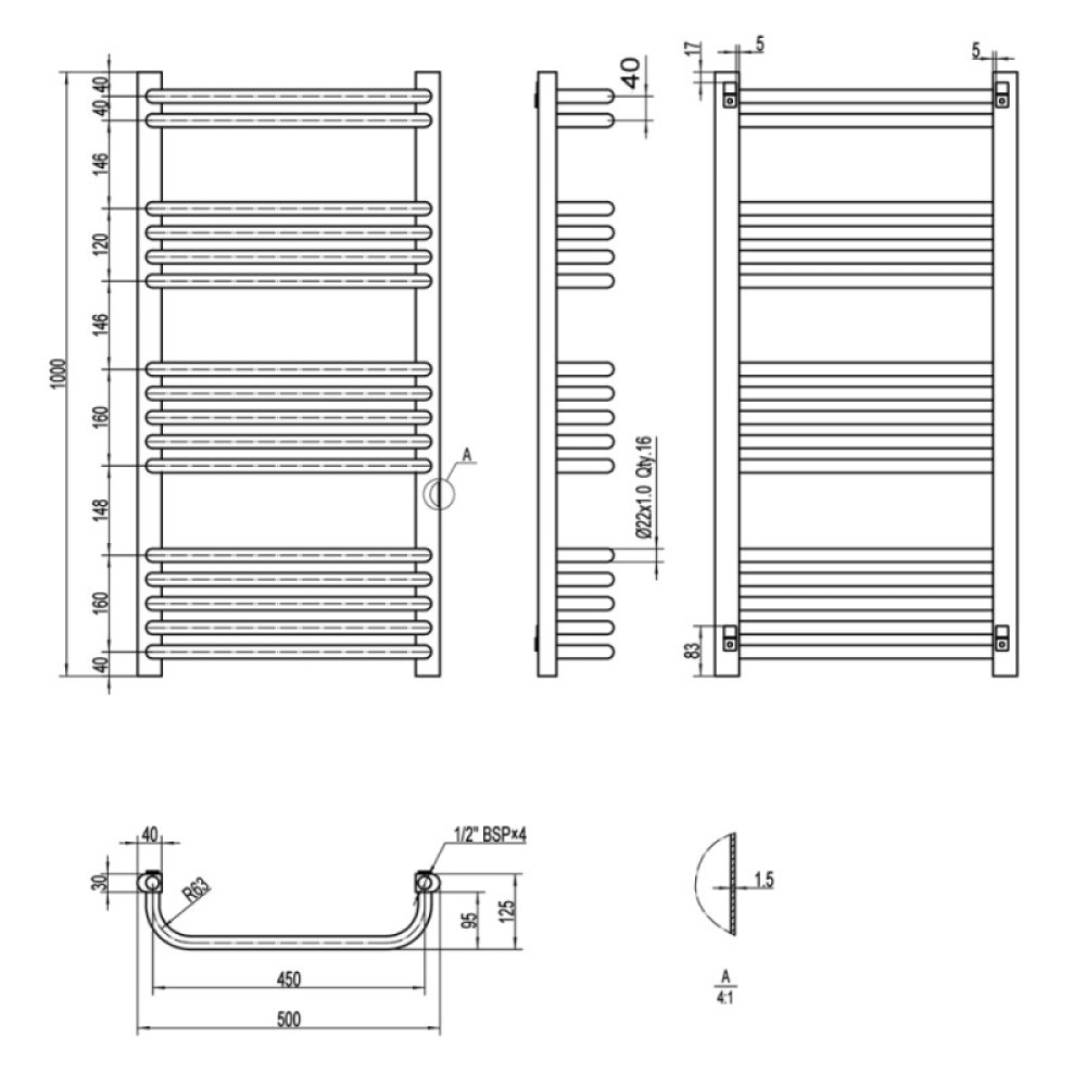 Сушарка для рушників водяна Q-TAP Glory (WHI) P16 1000x500 HY