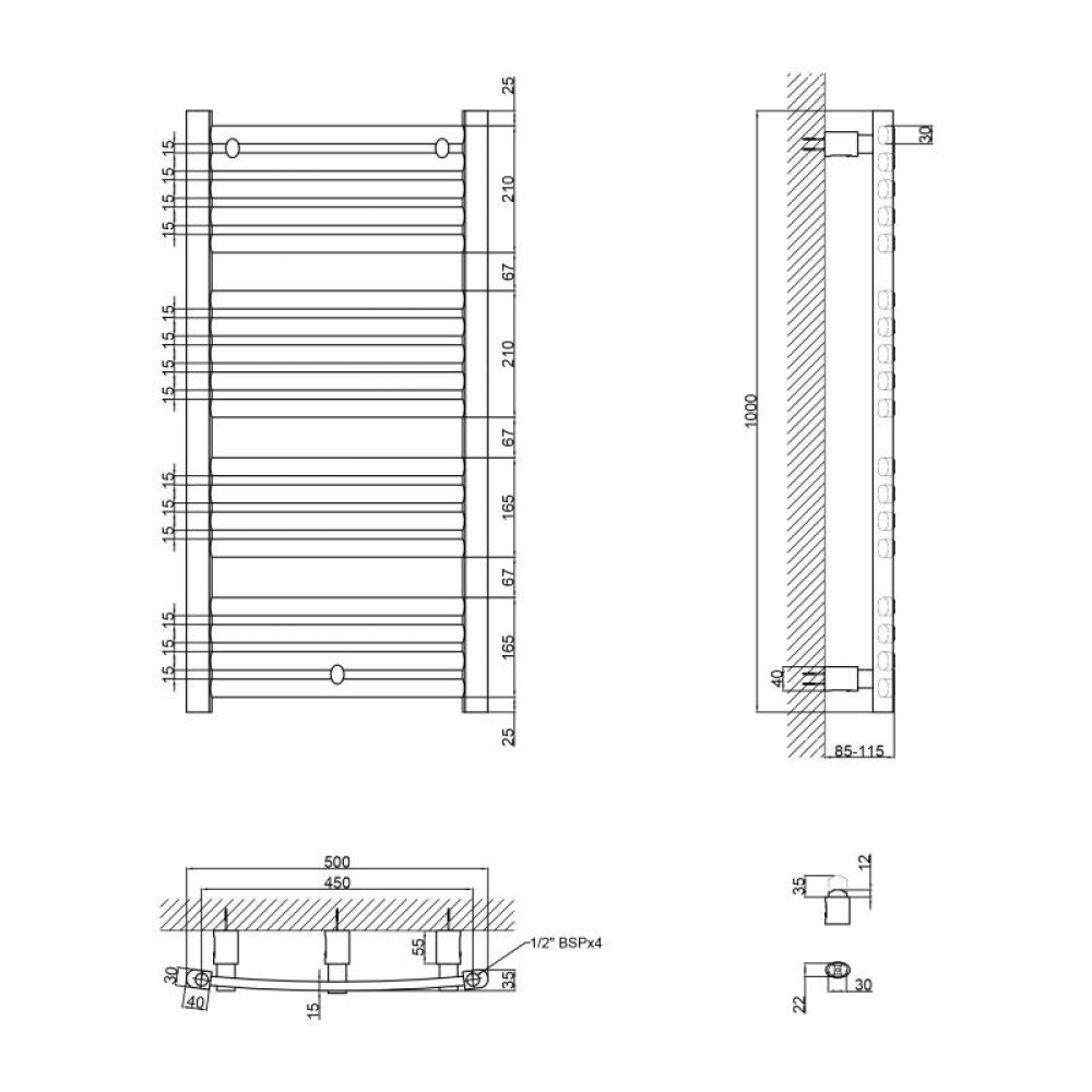 Сушарка для рушників водяна Q-TAP Dias (BLA) P18 1000x500 HY