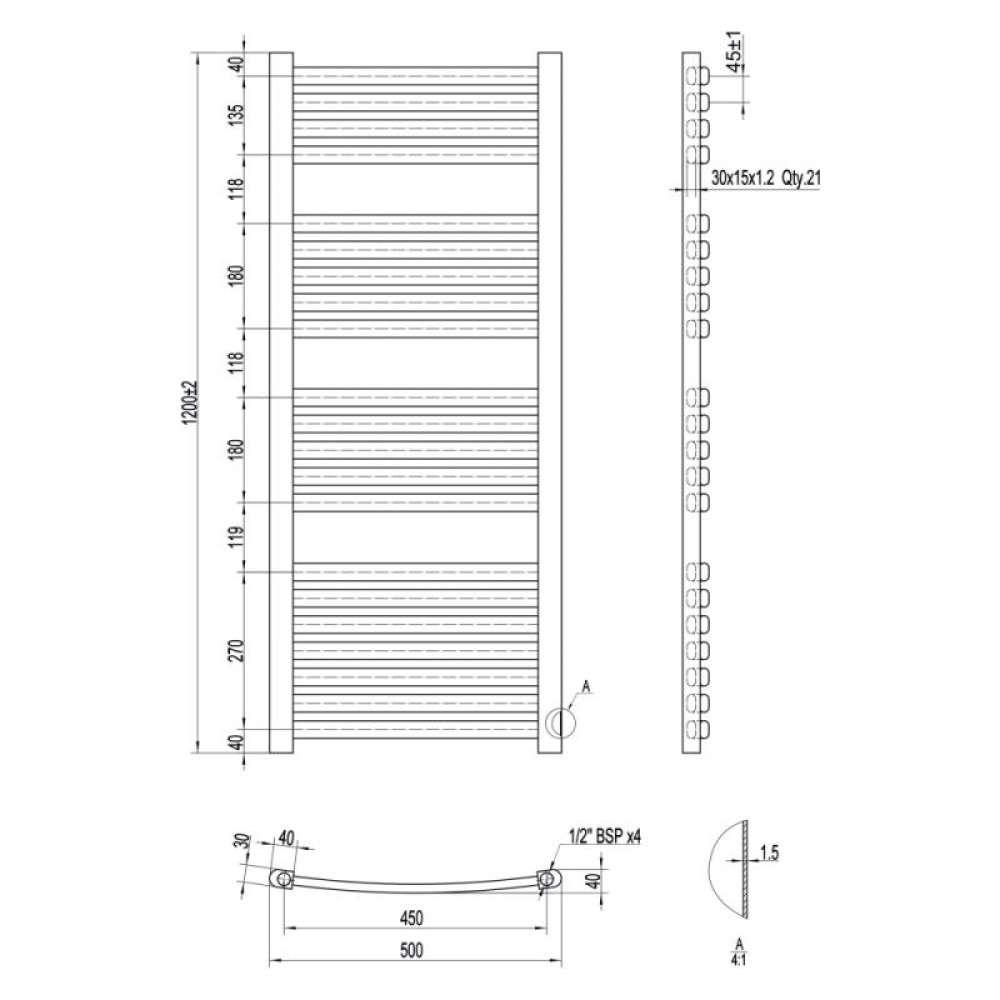 Сушарка для рушників водяна Q-TAP Dias (BLA) P21 1200x500 HY