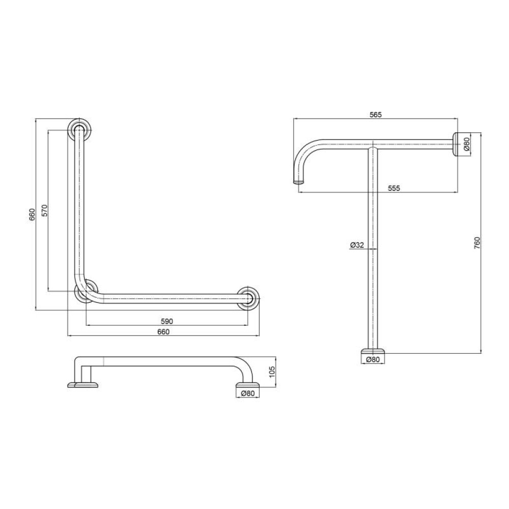 Поручень подвійний для унітазу Qtap Freedom 550х700, 575х575 White QT2291LTW 