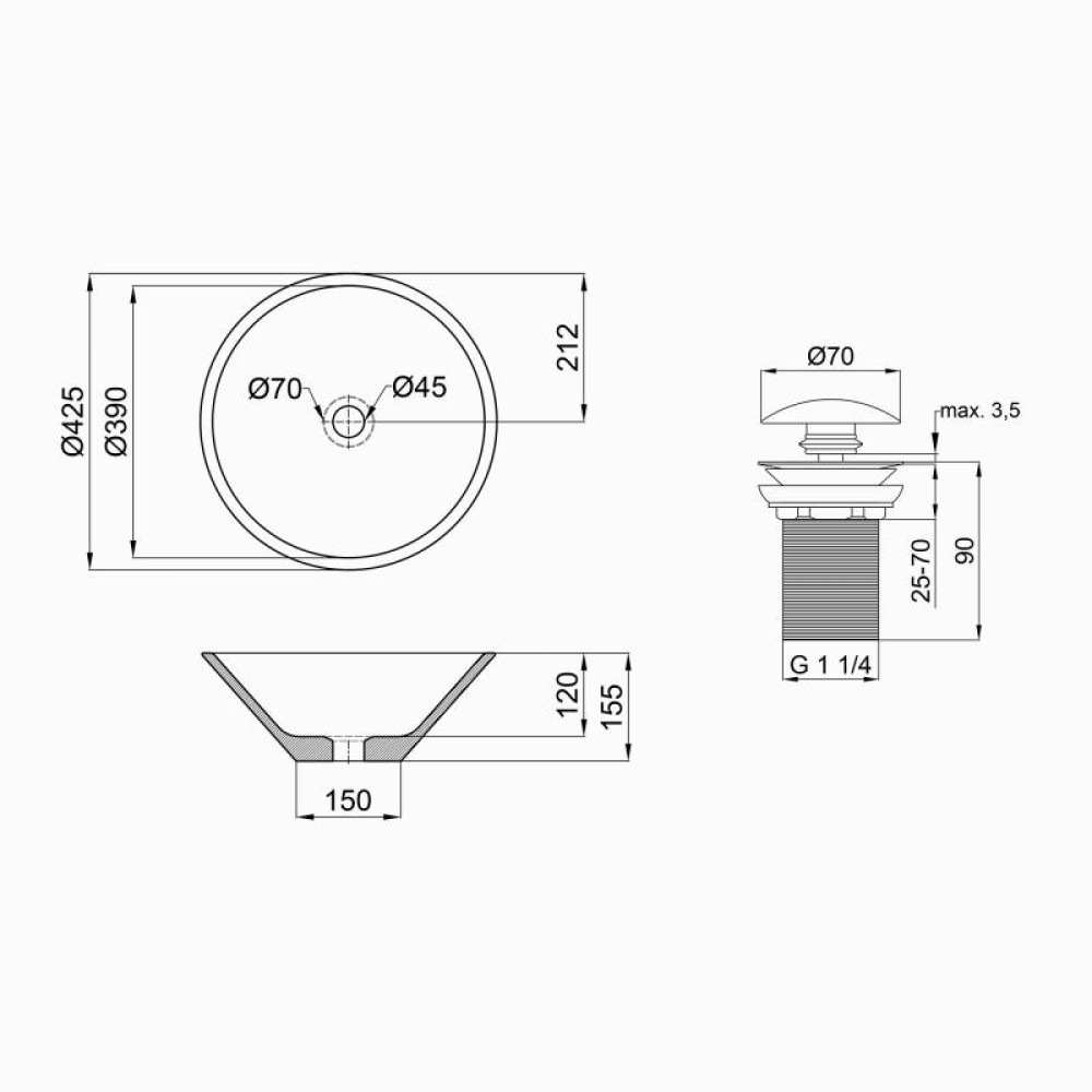 Раковина-чаша Qtap Amazon з донним клапаном QT0211K70W