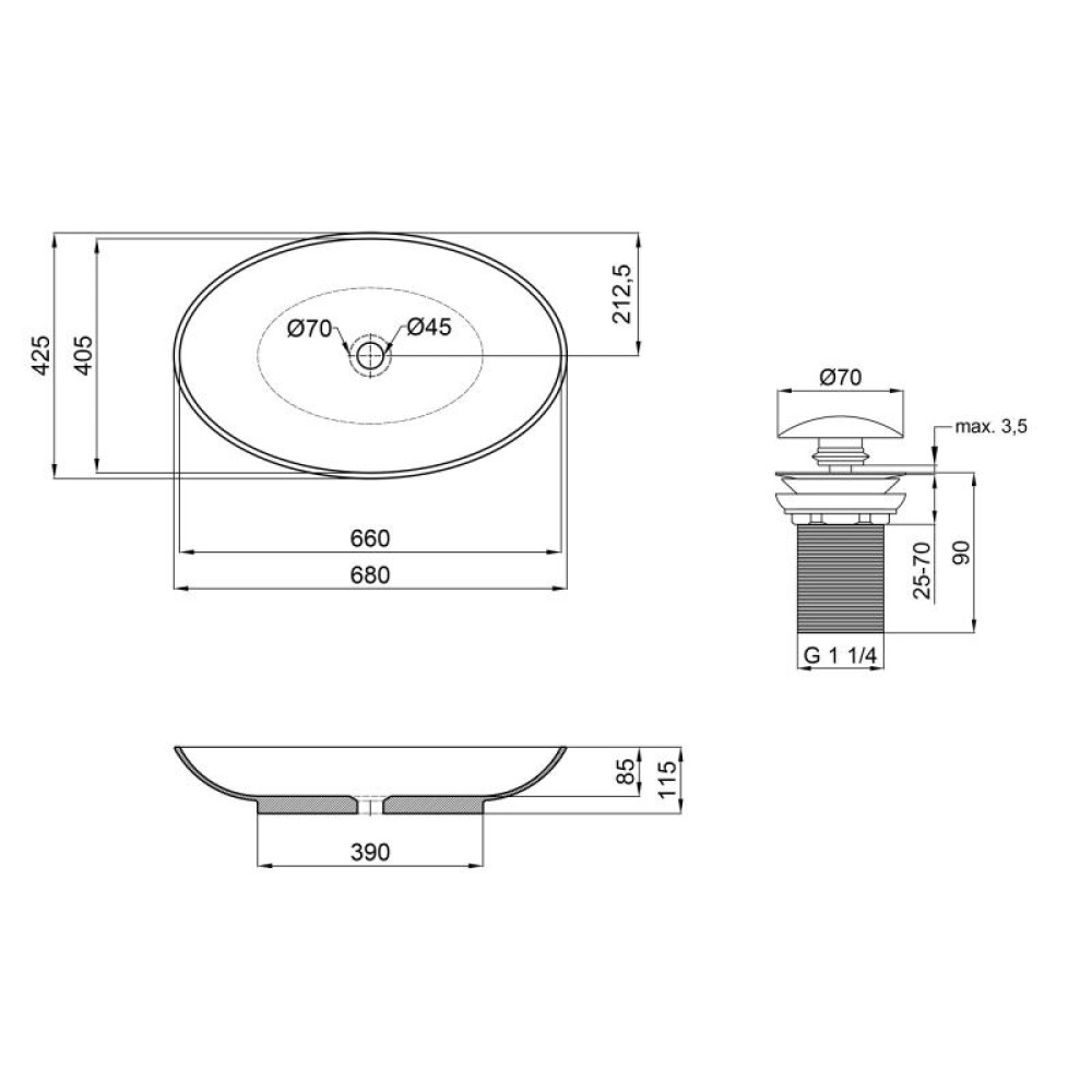 Раковина-чаша Qtap Dove з донним клапаном QT0611K160W
