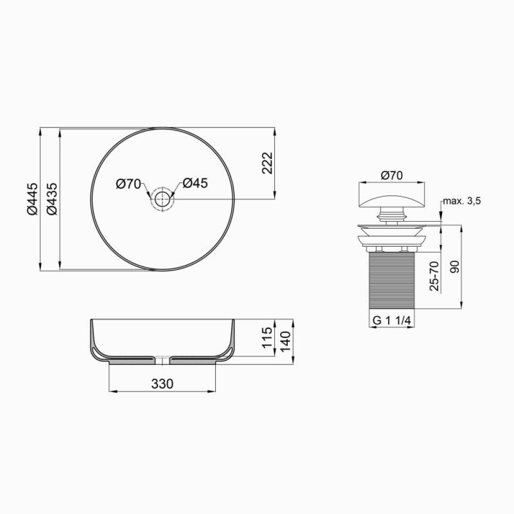 Раковина-чаша Qtap Kalao з донним клапаном QT0811K462W