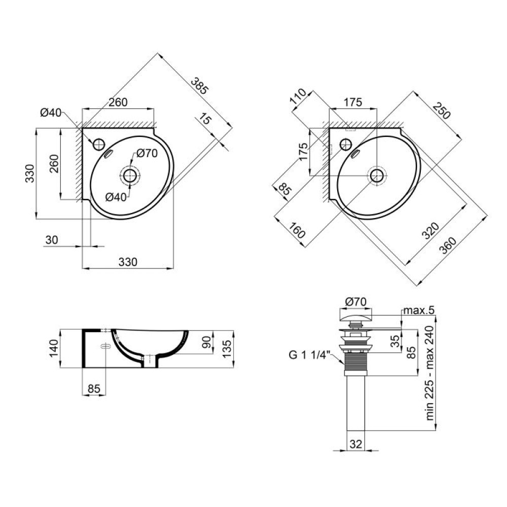Раковина Qtap Leo з донним клапаном QT11115010W