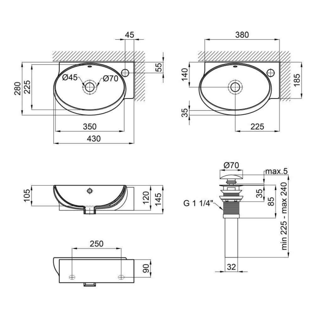 Раковина Qtap Leo з донним клапаном QT11115011RW