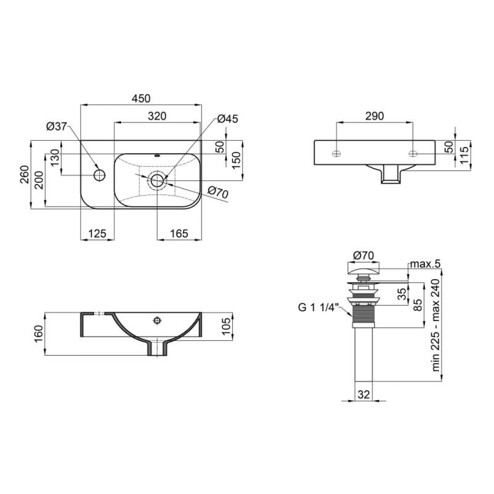 Раковина Qtap Tern Matt black з донним клапаном QT17115117LMB