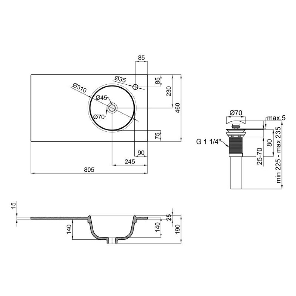 Раковина Qtap Virgo QT1811FL8130ARRW з донним клапаном