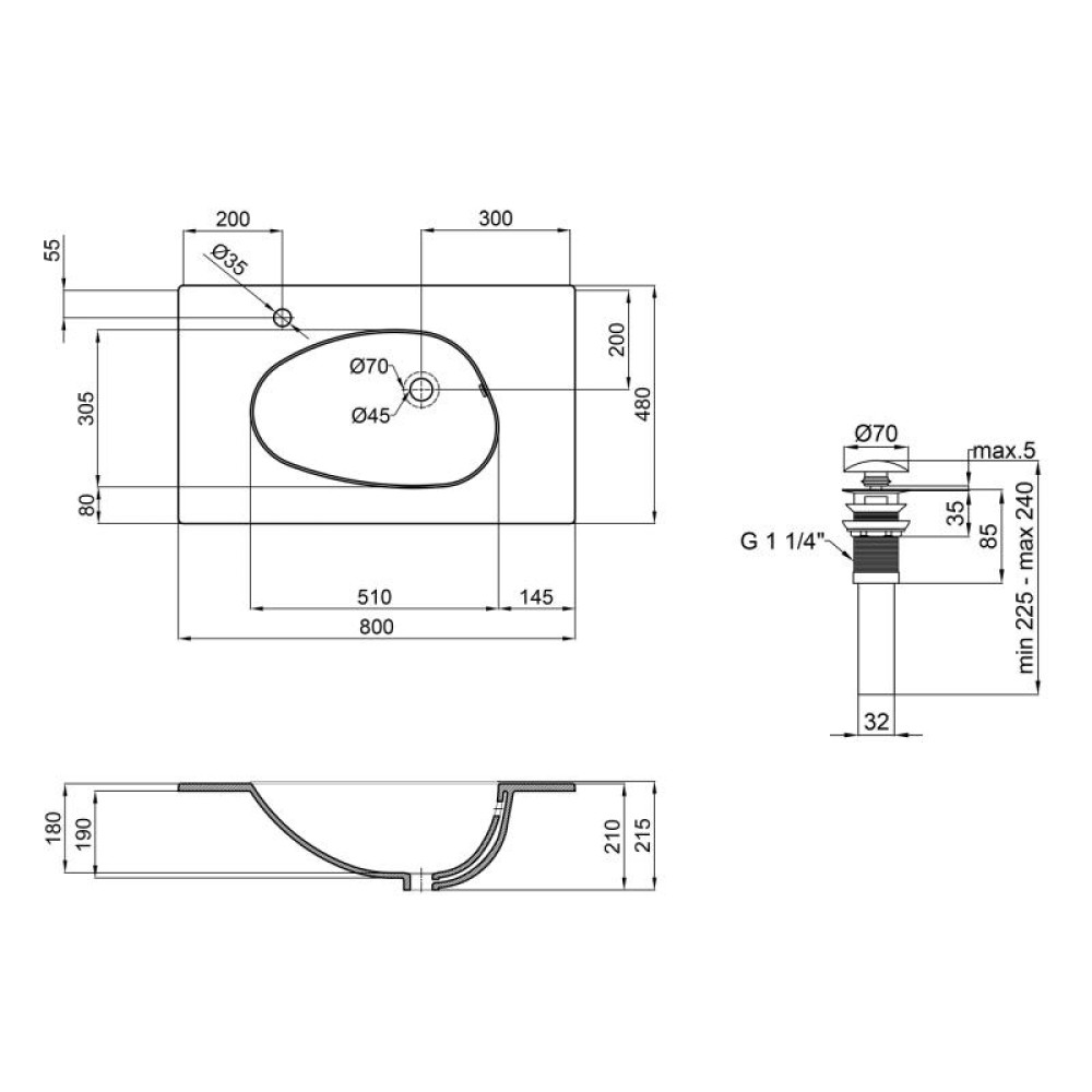 Раковина Qtap Virgo з донним клапаном QT1811FL8128BLW