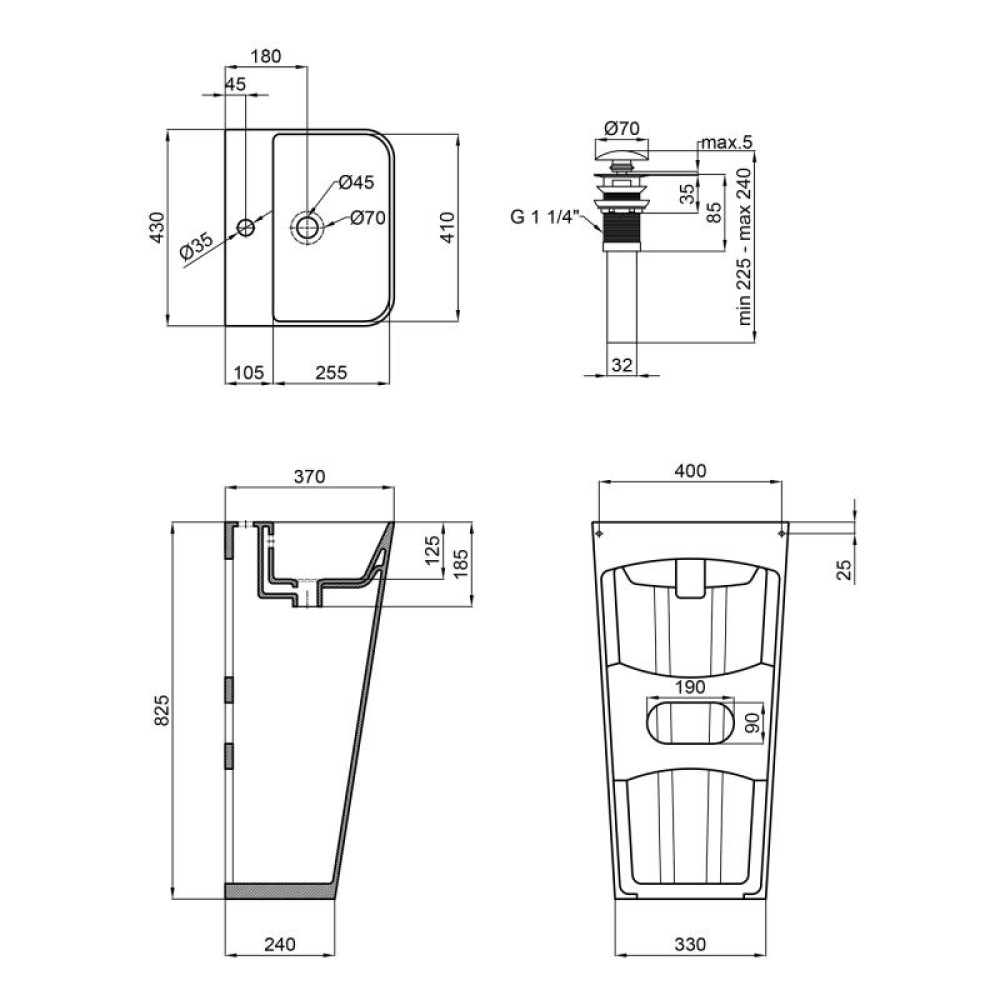 Раковина для підлоги моноблок Qtap Tern з донним клапаном QT1711G302W