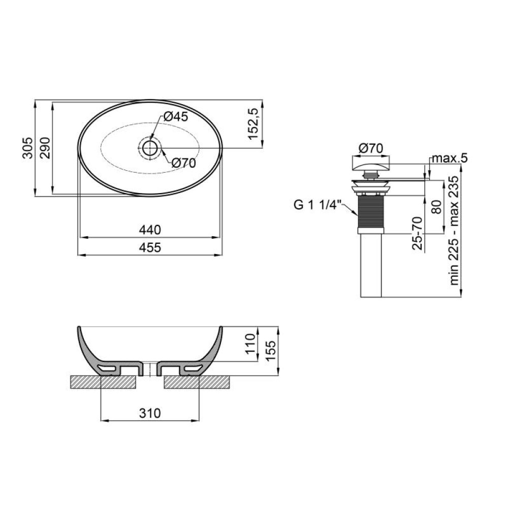 Раковина Qtap Leo QT1111A052W з донним клапаном