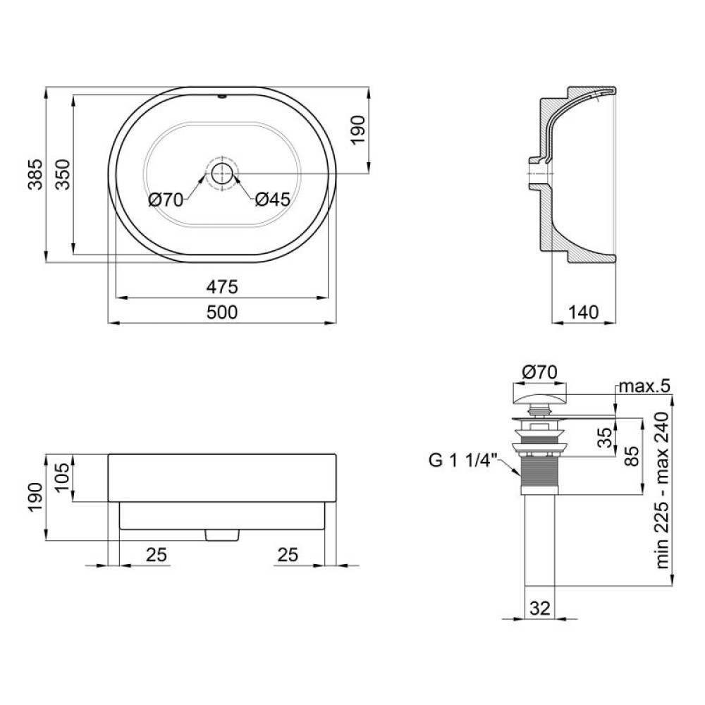 Раковина-чаша Qtap Robin White з донним клапаном QT1311A025W