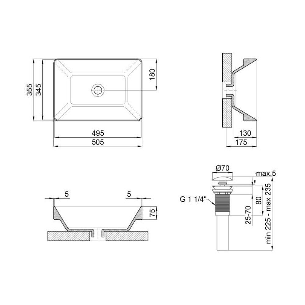 Раковина Qtap Crow QT0511L582W з донним клапаном